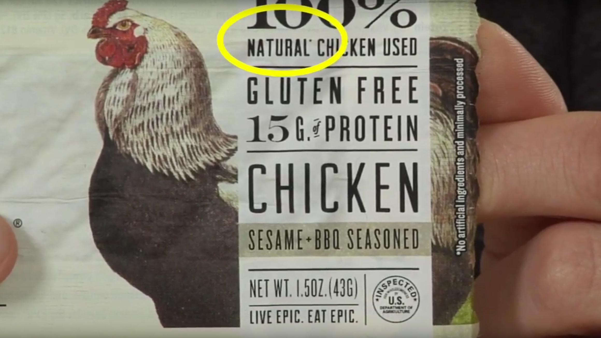 Label on package of fresh chicken displaying the "natural" claim